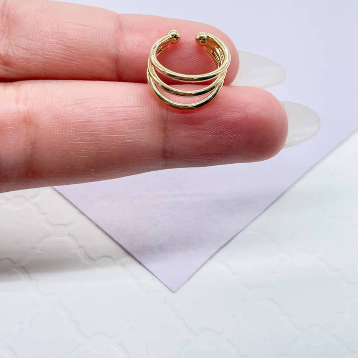 Milie - Wholesale Cuff/wrap earrings - 18k GF Plain 3 Row Earring Cuff1