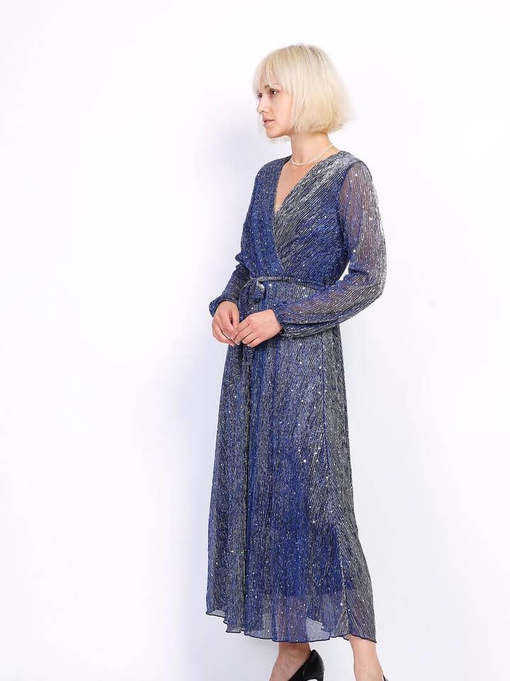 11204-azul Vestidos largos con lúrex para fiesta para venta al por mayor de Lilie Rose