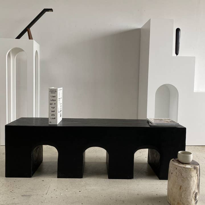 Office Objets - Wholesale Bench - Solid monoxyle wooden bench with sculpted base in 3 arches - Black color158