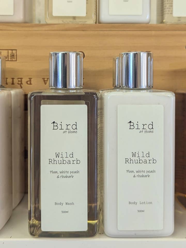 Wild Rhubarb Body Wash and Body Lotion Set for wholesale by Bird at Home