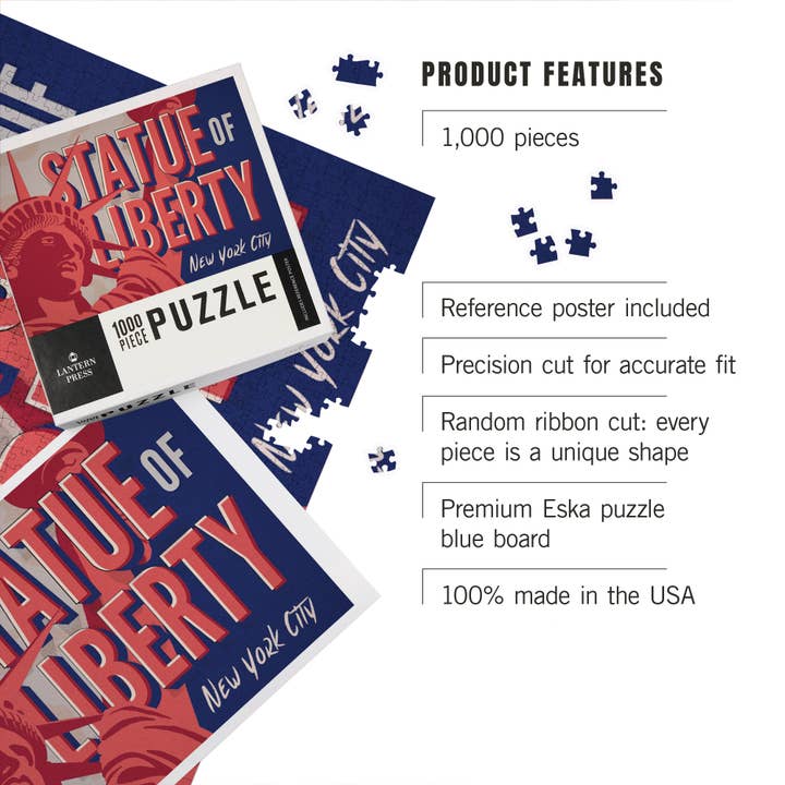 Lantern Press - Wholesale Puzzle - Adult - 1000 PIECE PUZZLE NY, Statue of Liberty, Red, White & Blue2