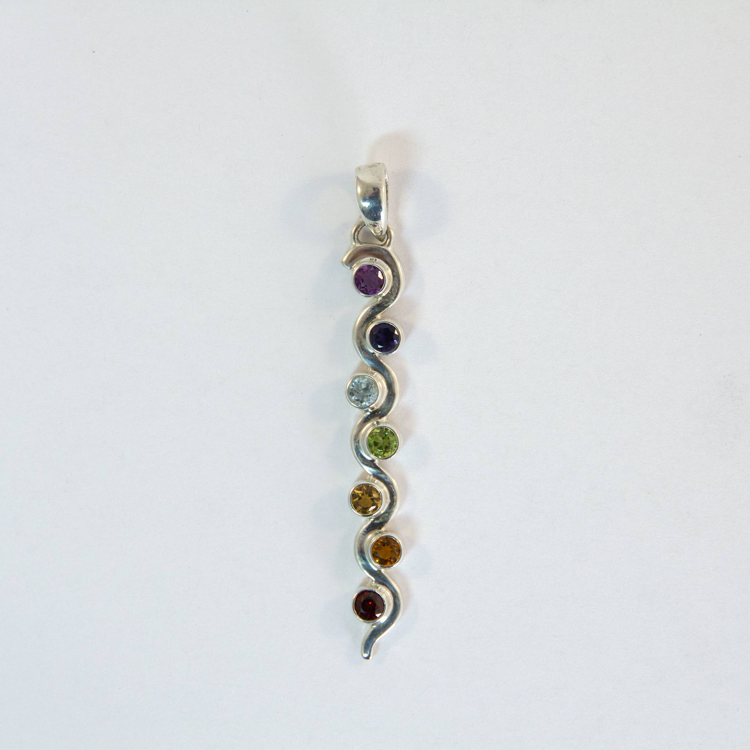 Ajmer by Jodi - Wholesale Individual Charm/Pendant - Large Kundalini Chakra Pendant in sterling silver ~ 7 gems3