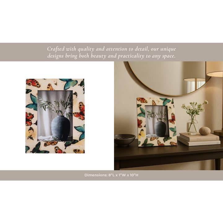 Sagebrook Home - Wholesale Picture Frame - Photo Frame - Ivory Wood Butterflies, 5x7 in.10