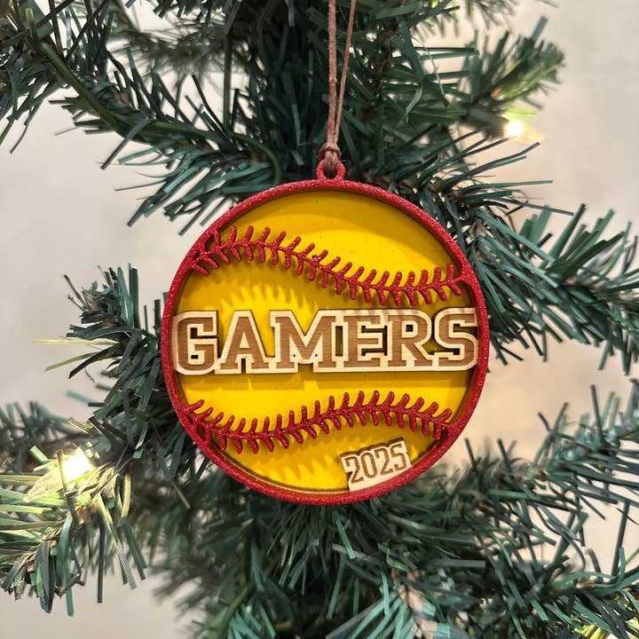 Custom Painted Softball Ornament - Laser Engraved Ornament for wholesale by Gifts By Grace
