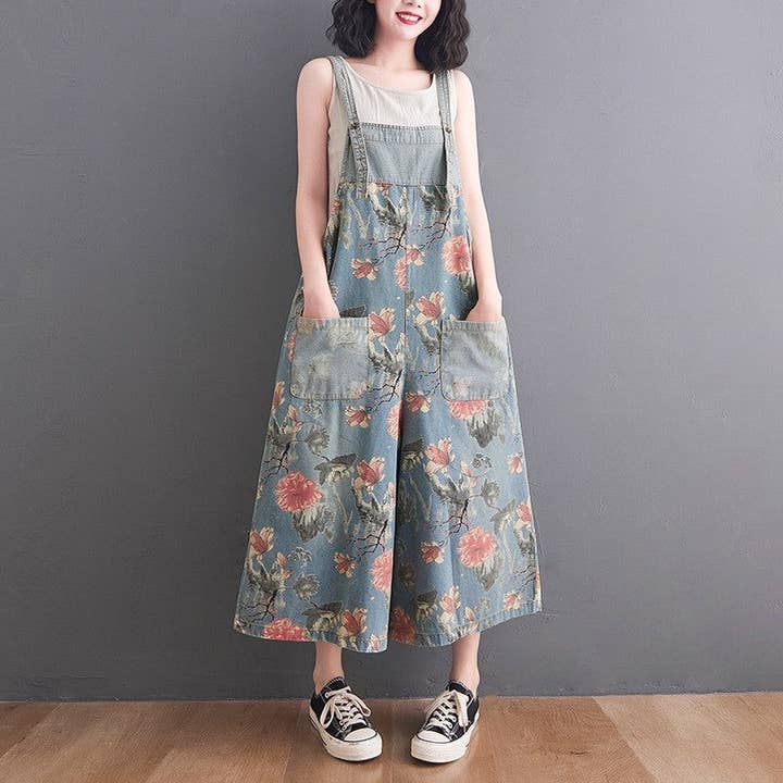 Sheer Trend - Wholesale Overalls - Women's - Denim Overall Jumpsuit With Floral Print3