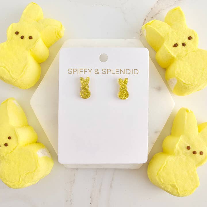 Glitzer-Hasen-Stecker - Gelb // Ohrringe, Schmuck, Ostern für den Großhandel von Spiffy & Splendid