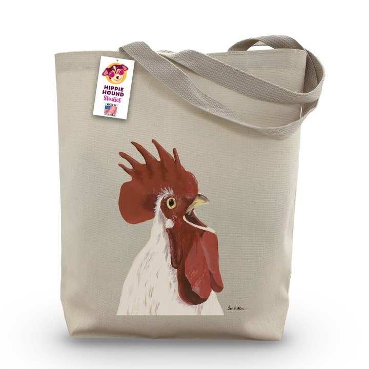 Gusseted Tote Bag, Rooster Tote Bag, Chicken Gifts for wholesale by Hippie Hound Studios