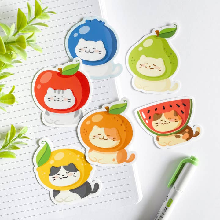 Studious Owl Press - Wholesale Sticker - Cute Fruit Hat Cat Waterproof Matte Vinyl Sticker8