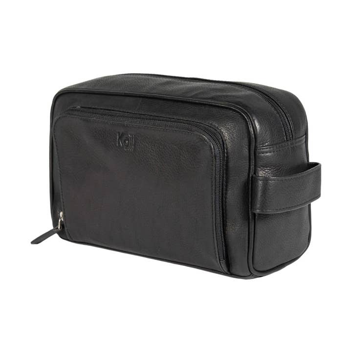 K0025AB | Beauty Case mit seitlichem Griff aus echtem Vollnarbenleder mit leichter Körnung – Farbe Schwarz. Reißverschluss, Maße: 25 x 16 x 12 cm. Verpackung: Tnt-Beutel für den Großhandel von Kaili mood / RENATO BORZATTA - Italy since 1978 -