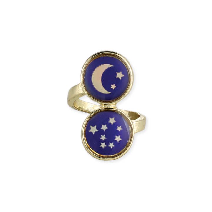 ZAD - Wholesale Cocktail/Statement Ring - Gold Moon & Stars Mood Ring