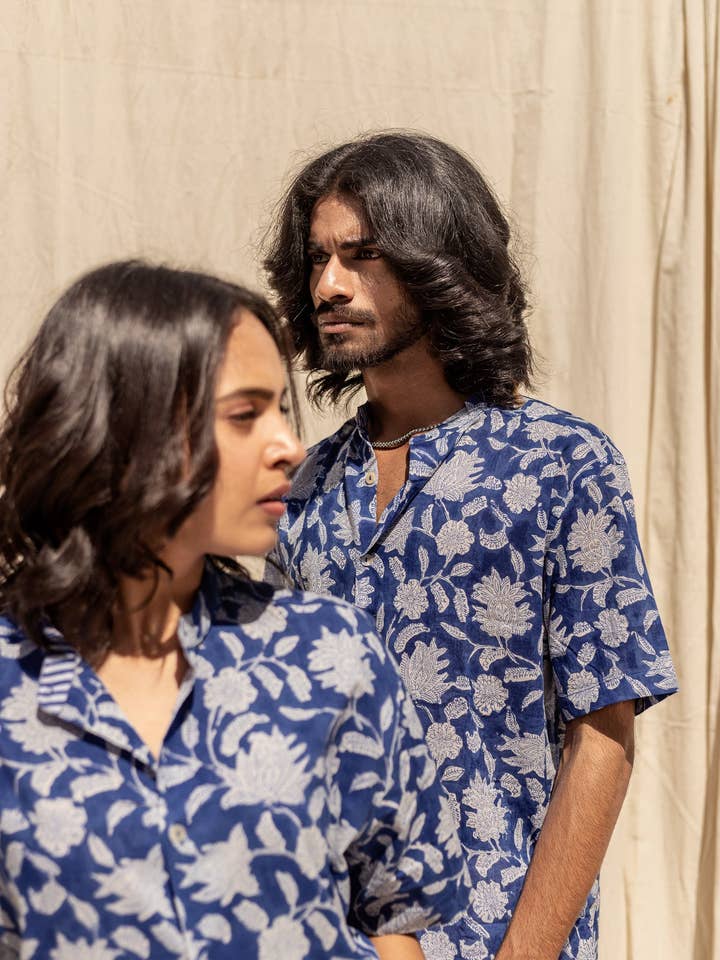 Iris Handblock bedrucktes Baumwollhemd für den Großhandel von Studio Kibun