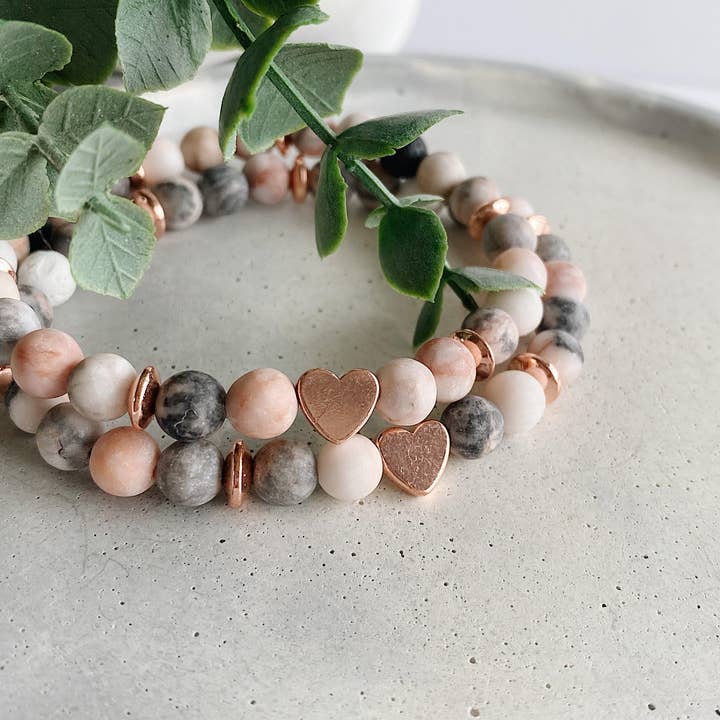 REMOVED BRAND – wholesale Pärlarmband – Heart + Pink Zebra Jasper + lava sten pärlstav armband