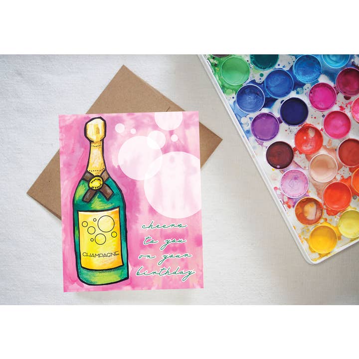 Kerry Quinn's Kitsch - Vente Cartes d'anniversaire - Carte d'anniversaire au champagne : Celebrate, Bubbly, Toast