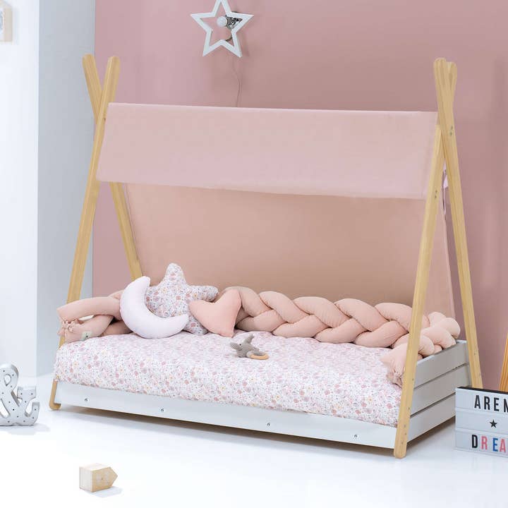 Montessori säng trä 90x200 cm med rosa textil · Homy Life XL för wholesale av Alondra Baby