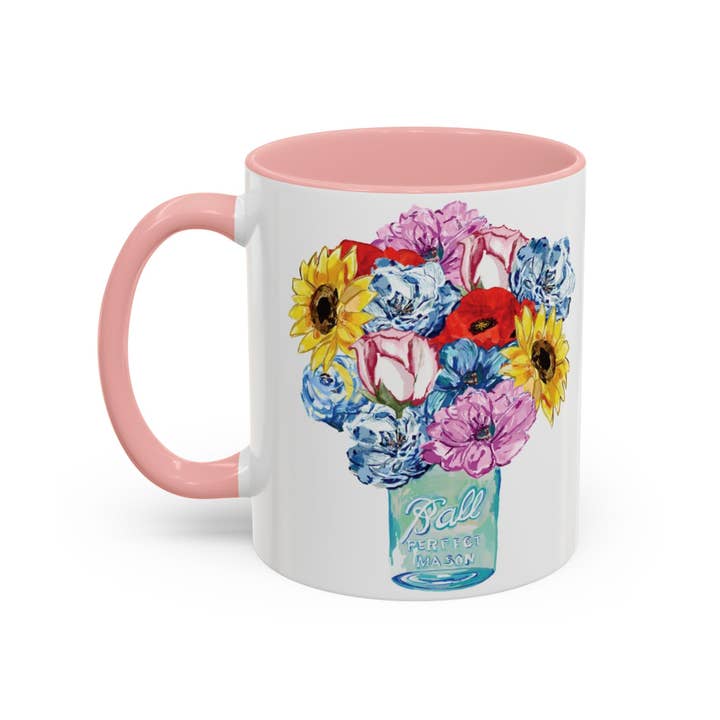 Blue Cava - Wholesale Coffee Mug - Spring Floral Mason Jar Two Tone Ceramic Mug - 11 oz & 15 oz6