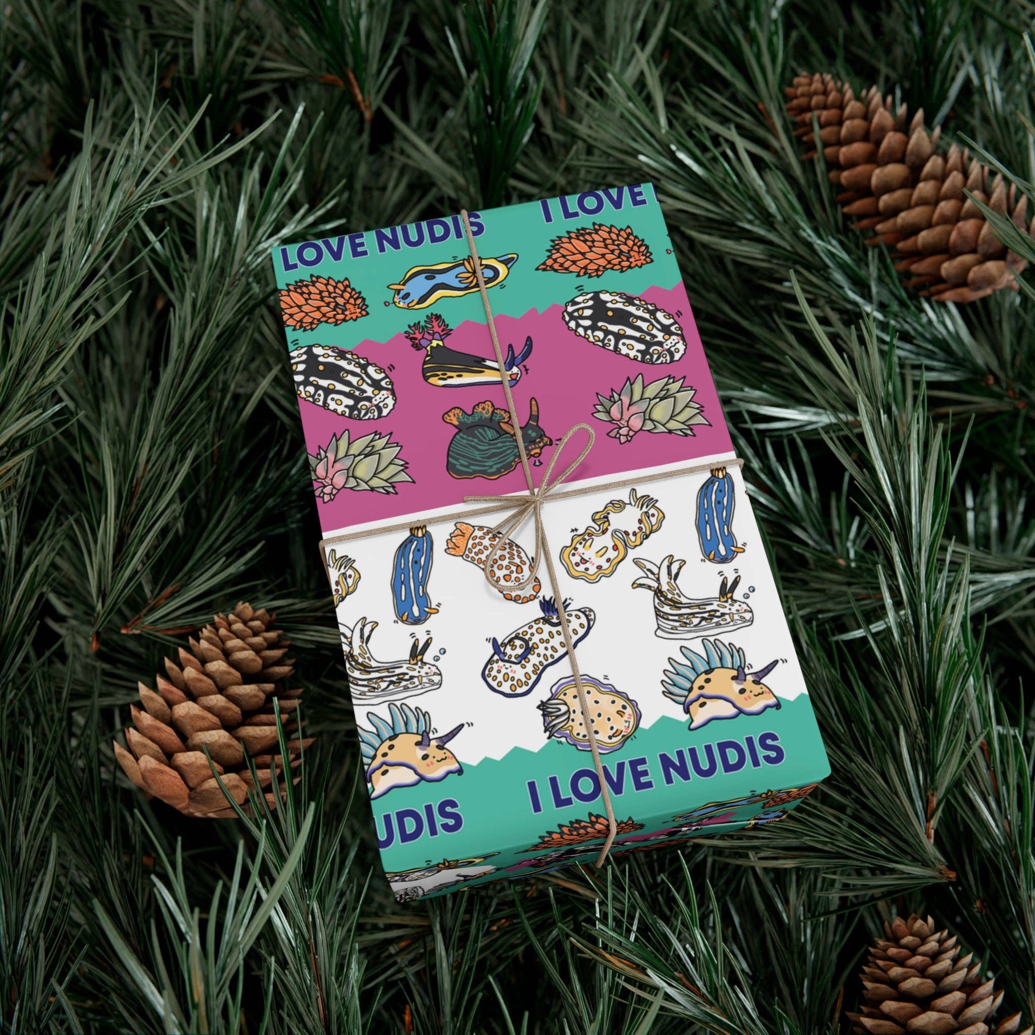 I LOVE NUDIS – wholesale Wrapping paper roll – I LOVE NUDIS™ Colorful Nudibranch Collage Recycled Gift Wrapping Paper5
