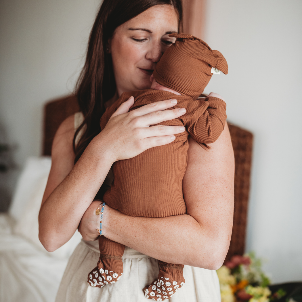 Mother Earth Brown Bamboo Baby Romper 2 Piece Set for wholesale on Faire10