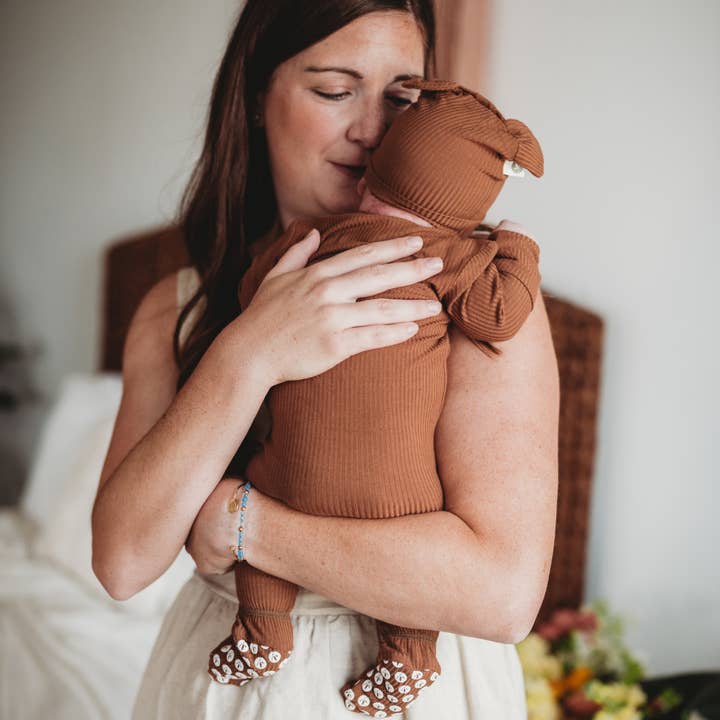 Mother Earth Brown Bamboo Baby Romper 2 Piece Set for wholesale on Faire10