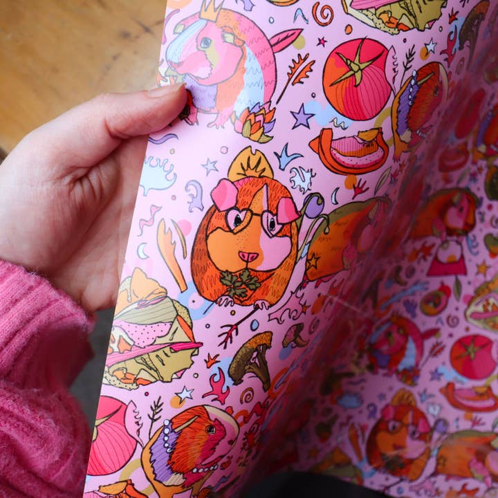Pink Guinea Pig Wrapping Paper for wholesale by Freya Niamh