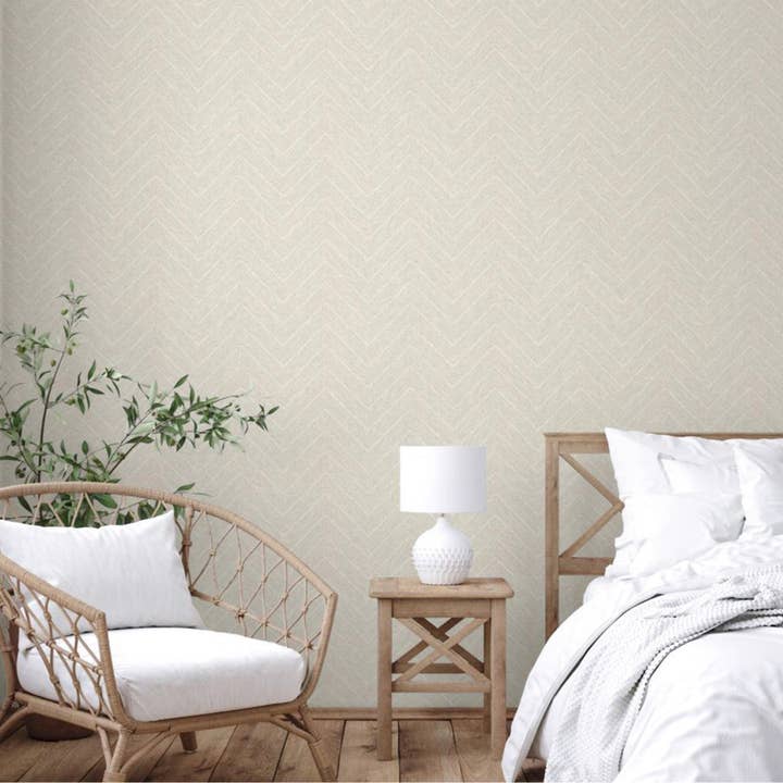Walloro Luxury Embossed Wallpaper - Wholesale Wallpaper - Cream Shiny Chevron Wallpaper, Deep Embossed Luxury Shimmering Geometric Pattern Wall Paper