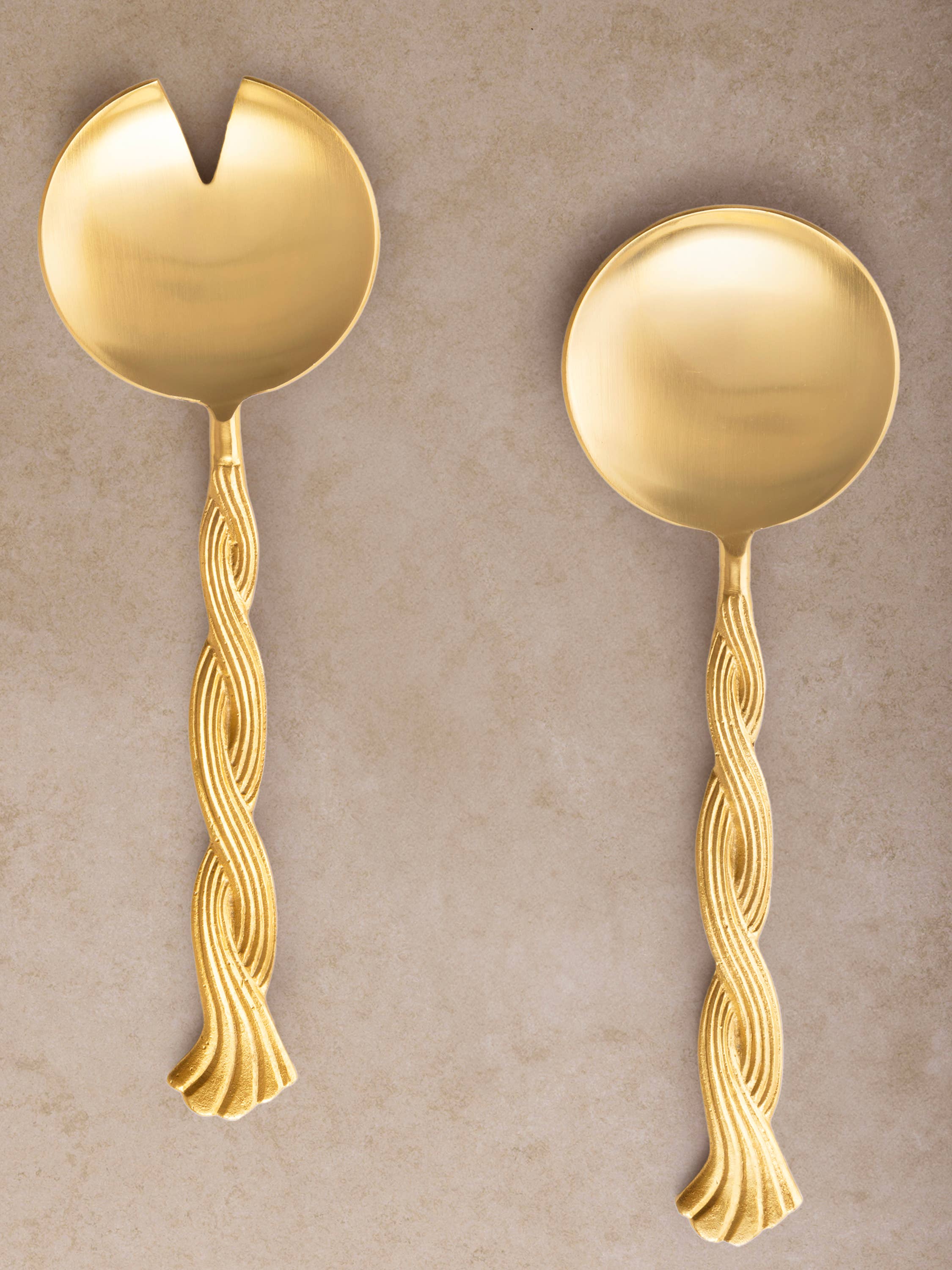 GAURI KOHLI - Wholesale Serving Utensil - Santiago Sculpted Braided Gold Salad Servers – Set of 23