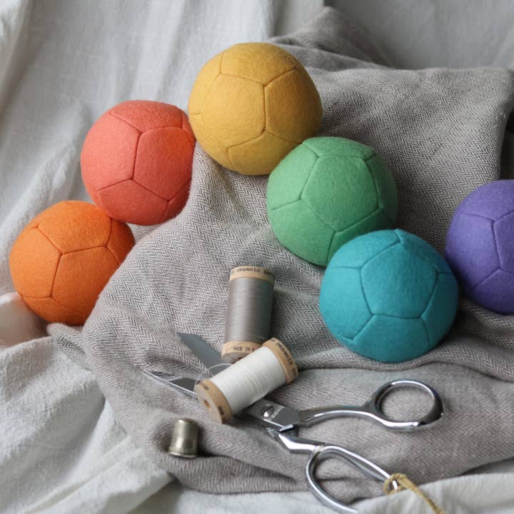 Felt Ball Rattle Blocks + Tote Bag - Rainbow Set of 6 for wholesale by thistledown kind