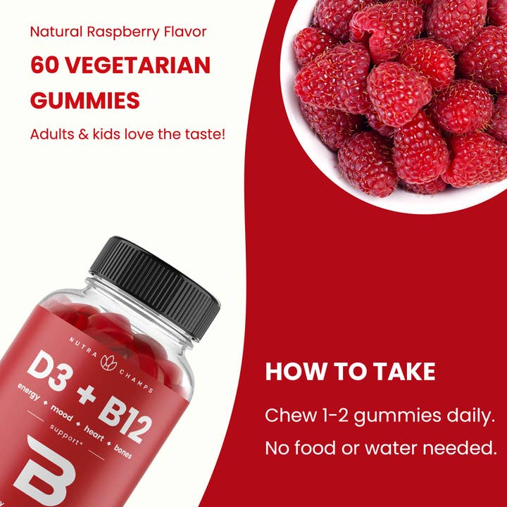 NutraChamps - Wholesale Oral Supplement/Vitamin - Vitamin D3+B12 Gummies - Improve Mood and Immunity 5