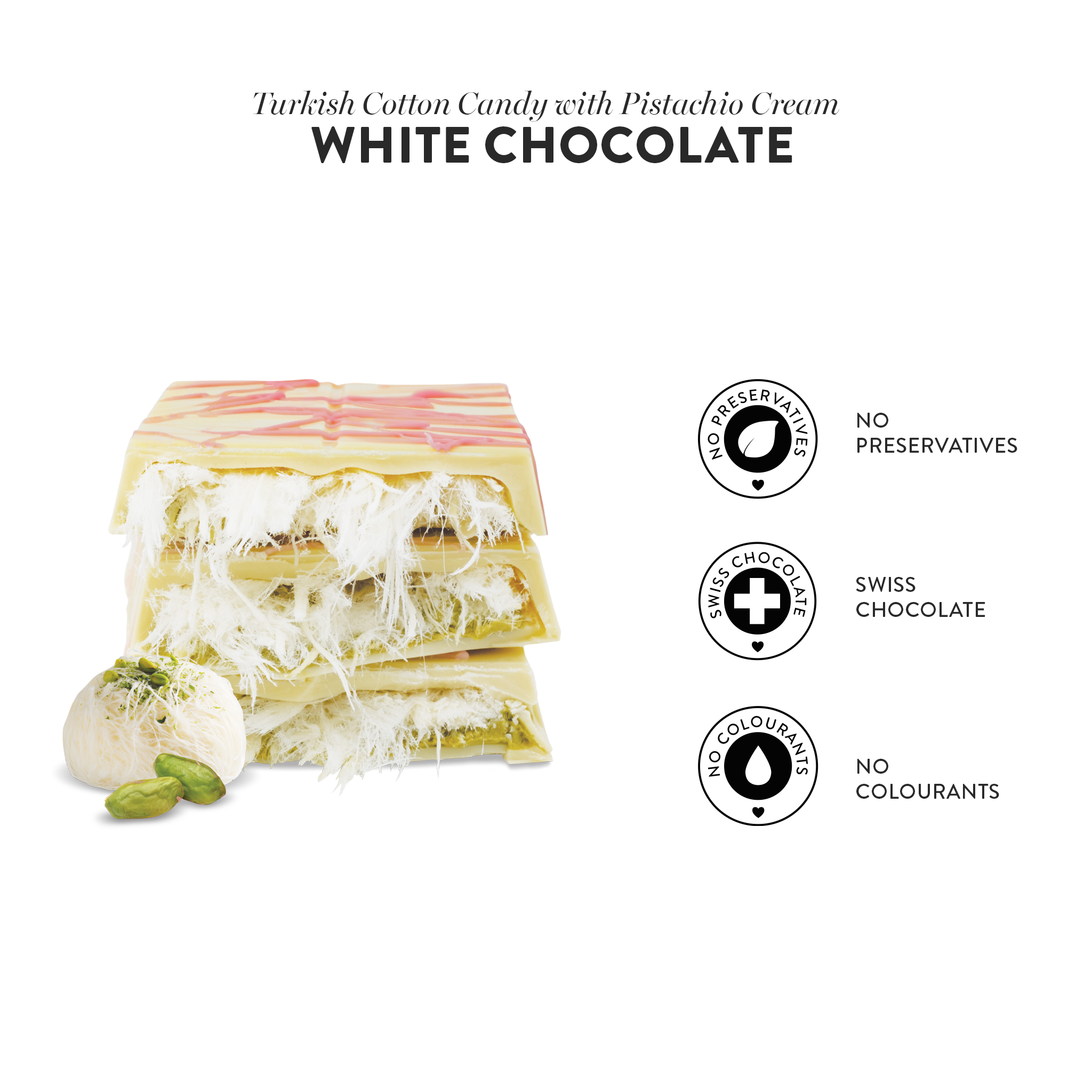 Patislove - Wholesale Chocolate Covered Sweets - Angel’s Hair White Chocolate Pistachio & Cotton Candy, 90G3
