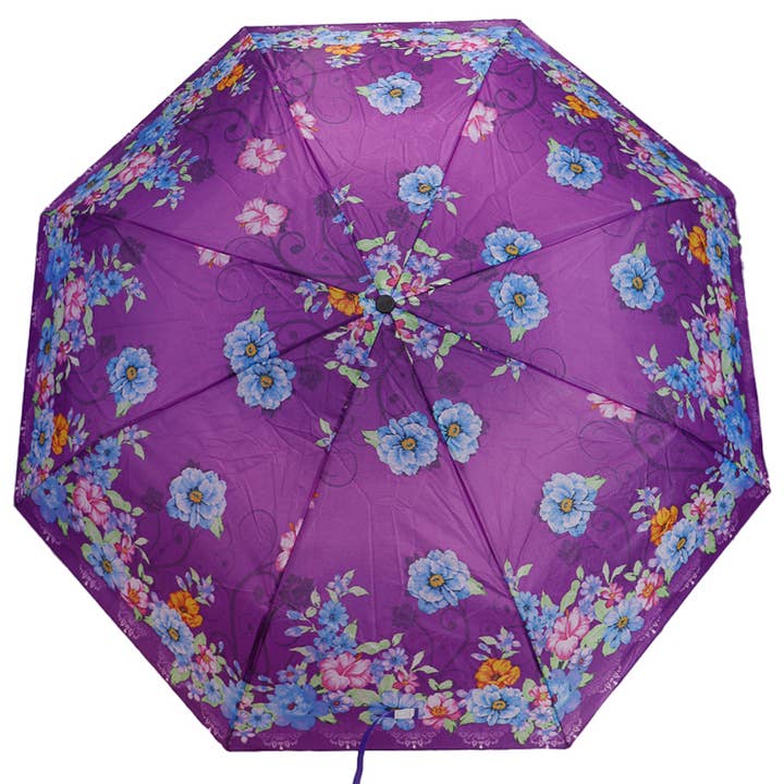 Cap Zone - Wholesale Umbrella - Women's - Floral Print Manual Travel Size Umbrella