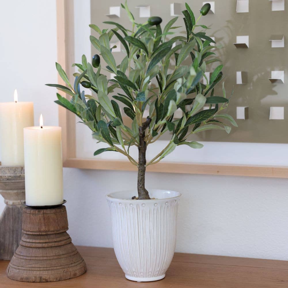 Flora Bunda Inc - Wholesale Artificial plant - 25.5" Faux Olive Tree in White Ribbed Pot2