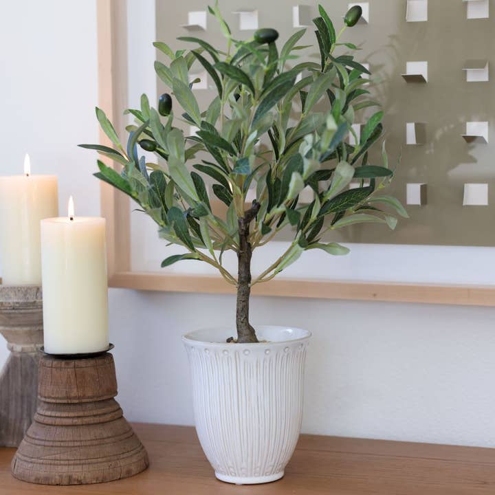 Flora Bunda Inc - Wholesale Artificial plant - 25.5" Faux Olive Tree in White Ribbed Pot2