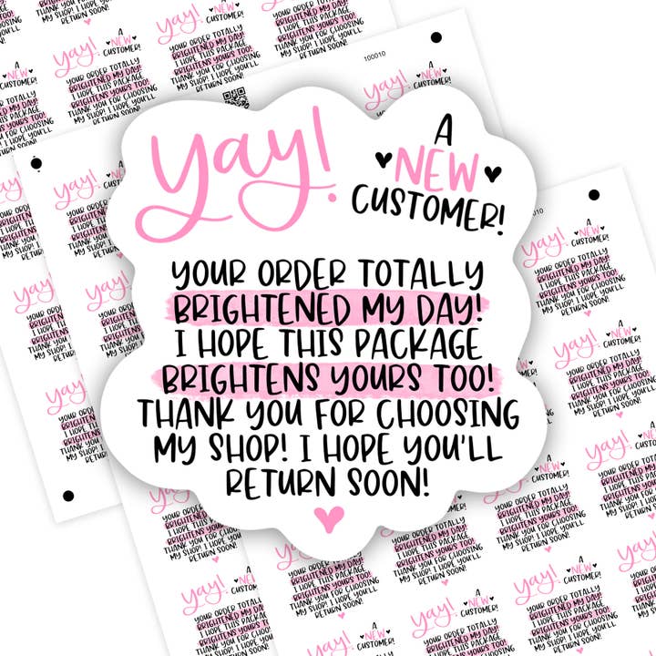 LLB Designs Studio - Wholesale Sticker - Pink - Yay!! New Customer Sticker, Small Shop Stickers , Sticker #: S0684, Ready To Ship