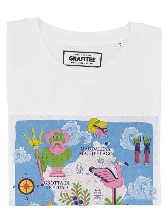 White Sardinia T-shirt - Italy Map Illustration Tee-shirt for wholesale on Faire1