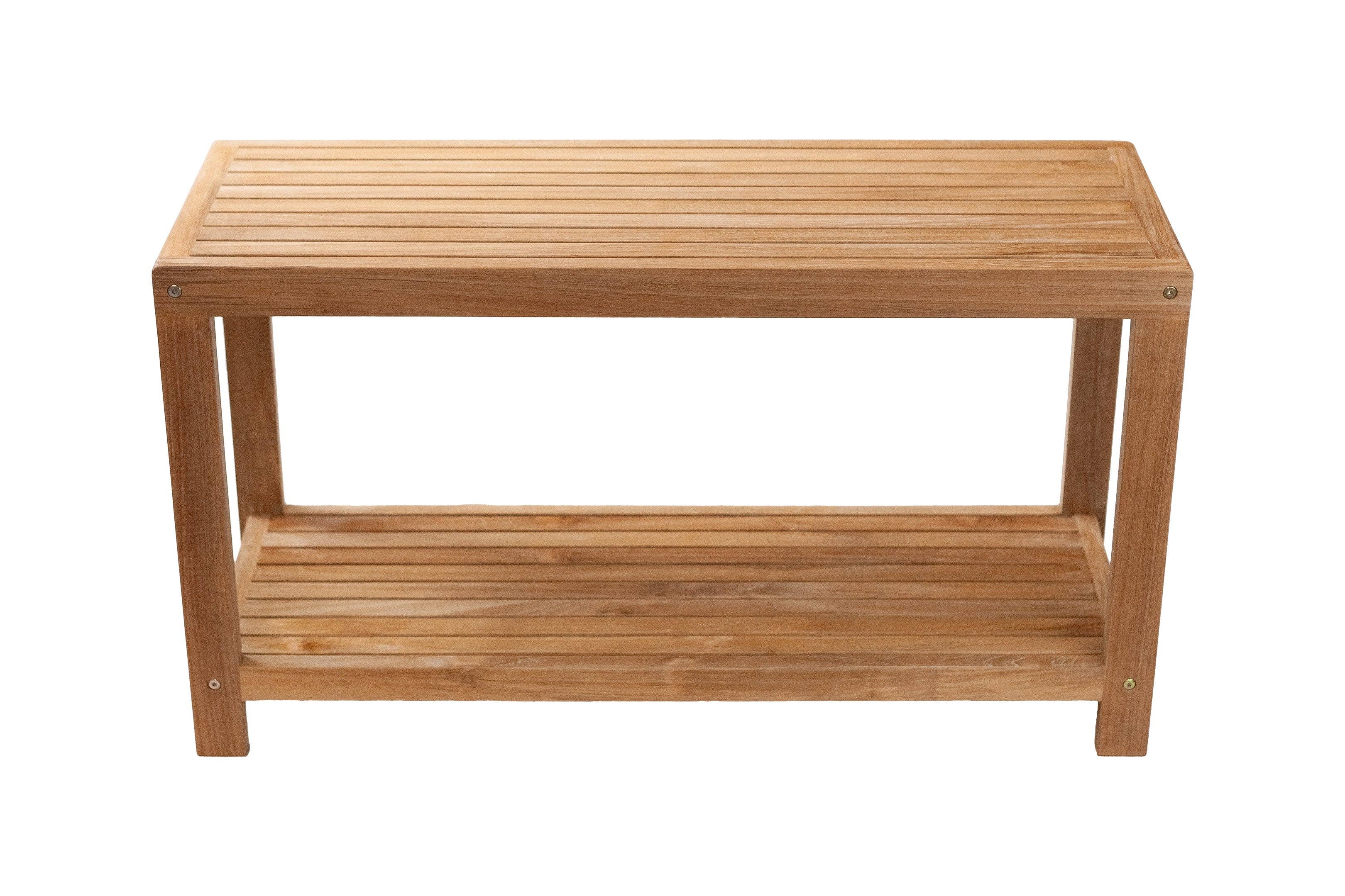 Nordic Teak - Wholesale Bankje - Scandinavische stijl natuurlijk teakhouten spa-bank met plank - 35"5
