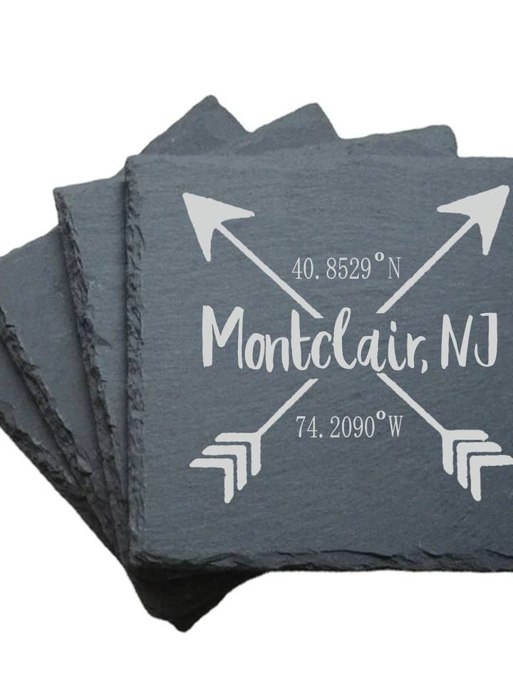 Arrows Lat/Long - Slate Coasters for wholesale by Familiar Goods