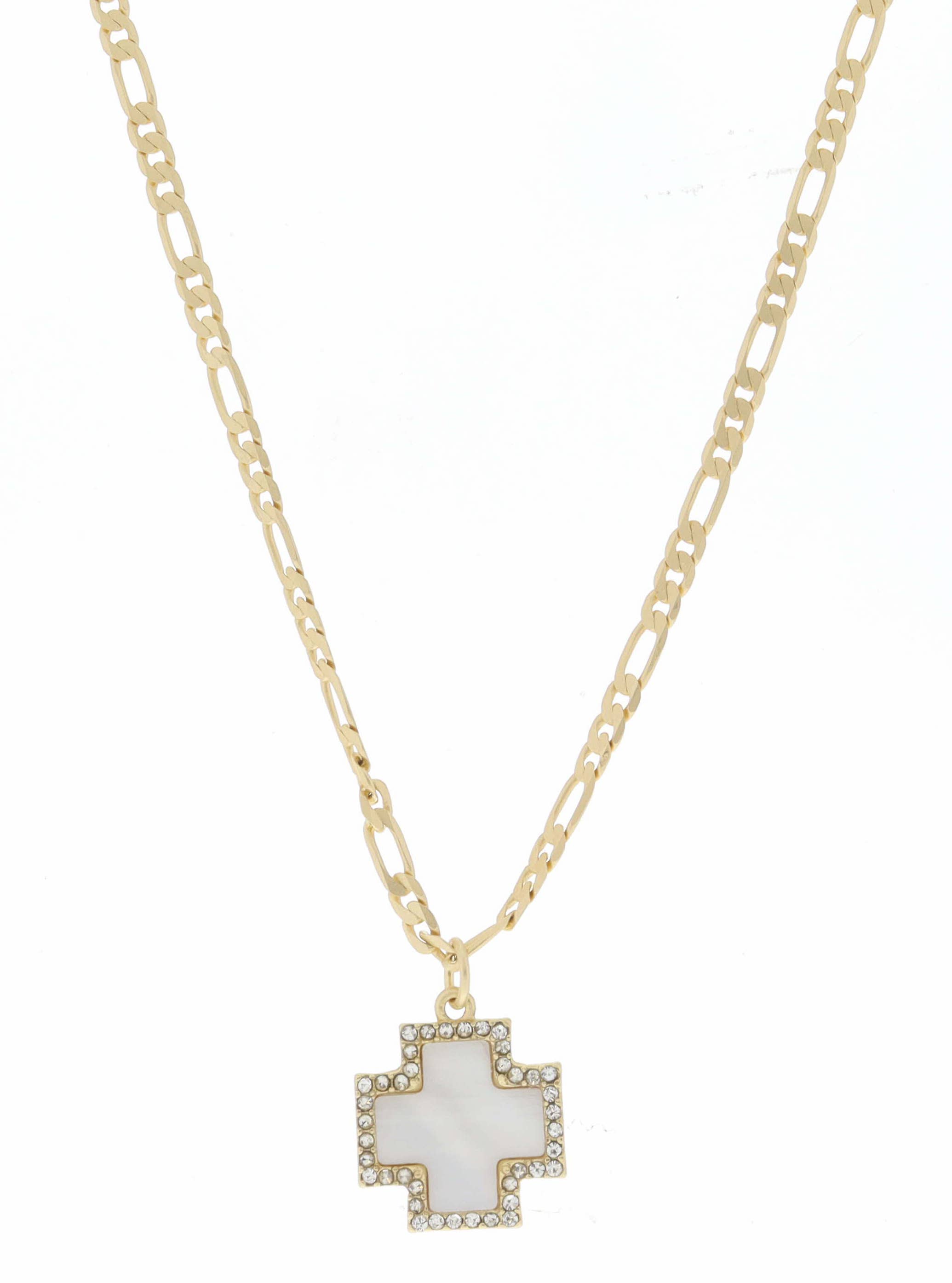 Jane Marie - Wholesale Pendant/Charm Necklace - White Shell Square Cross with Crystals Necklace0