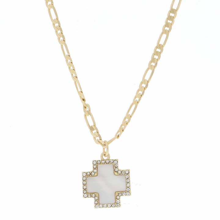 Jane Marie - Wholesale Pendant/Charm Necklace - White Shell Square Cross with Crystals Necklace0