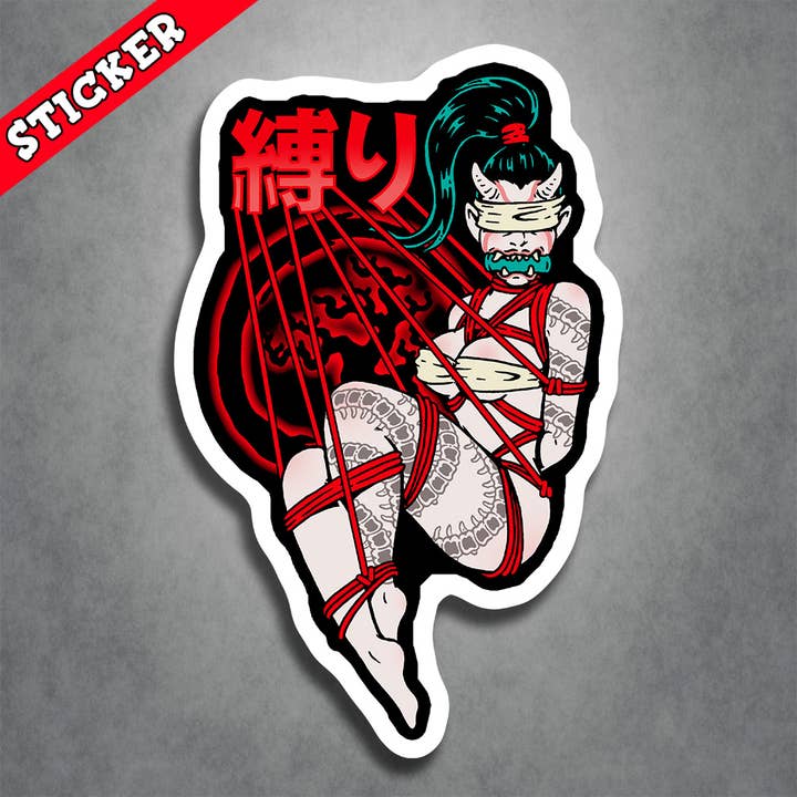 Monsters and Martians LLC - Wholesale Sticker - Oni Sexy Pinup Girl Japan Sticker - Horror Punk Lowbrow