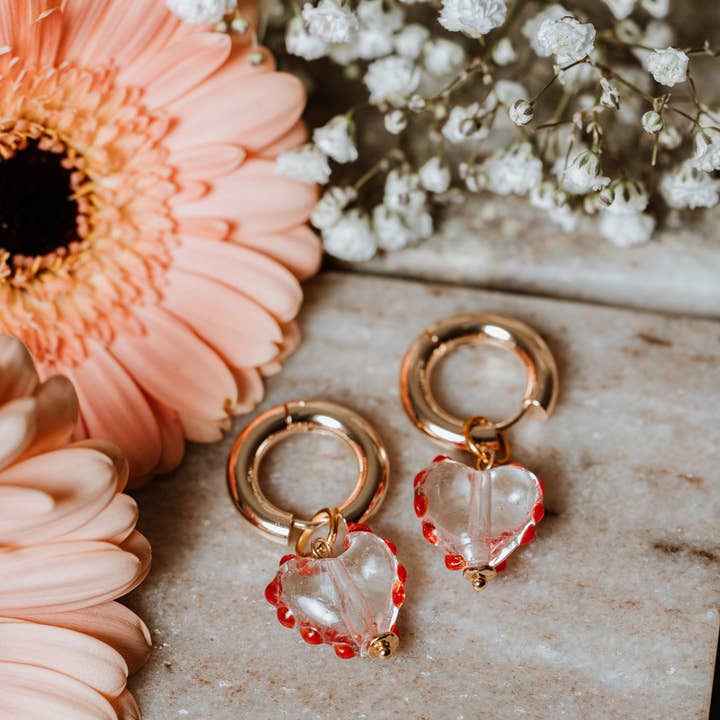 Chunky hoops with murano glass heart for wholesale by Love Green Jewellery
