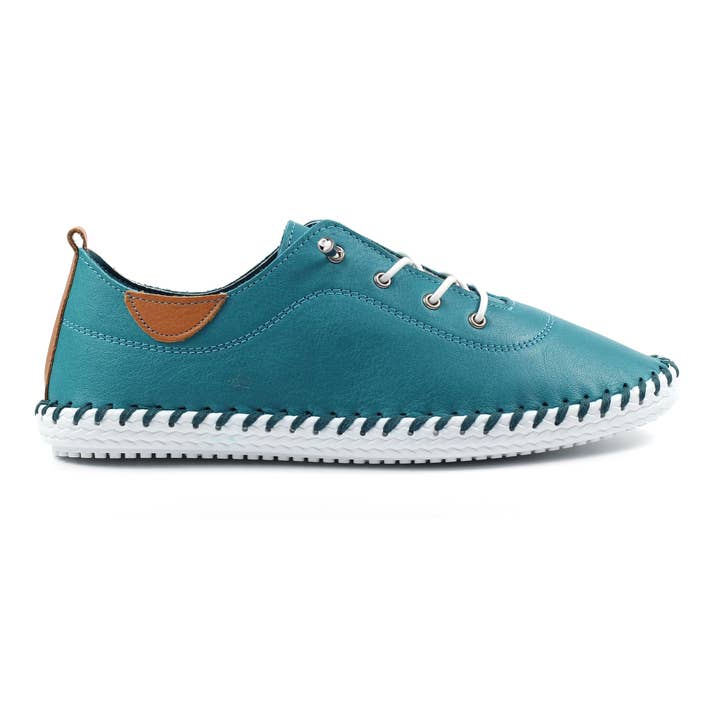 St. Ives teal læder plimsoll for engroshandel hos Lunar Shoes