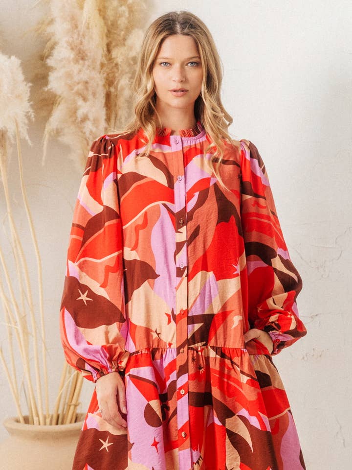 Plus Conversational Printed Mini Shirt Dress for wholesale by Oddi