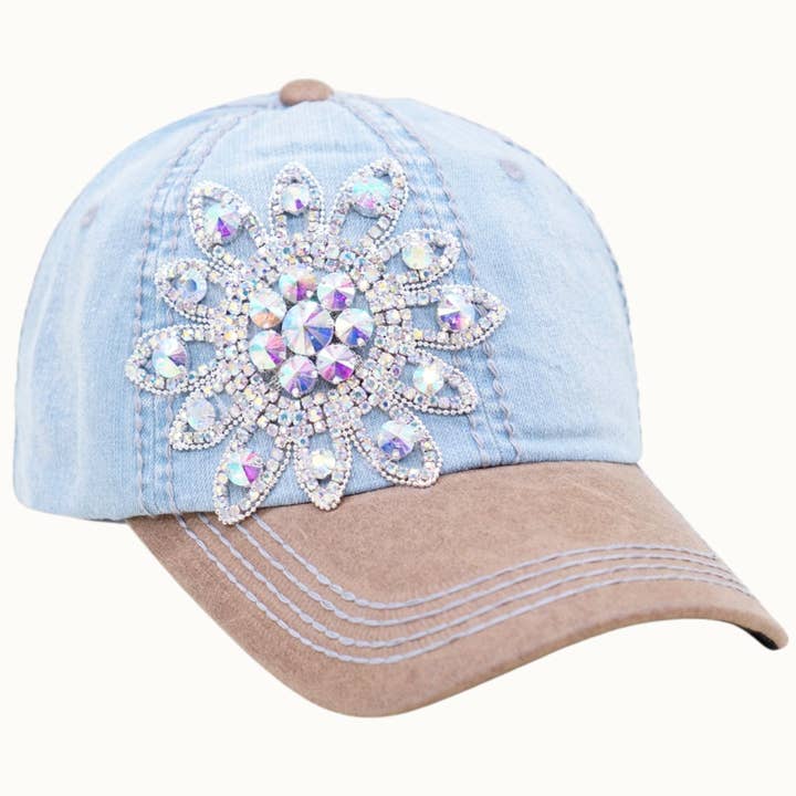 Olive & Pique - Wholesale Baseball Cap - Women's - Sunflower Bejeweled Glitz Two-Toned Cap, Adjustable