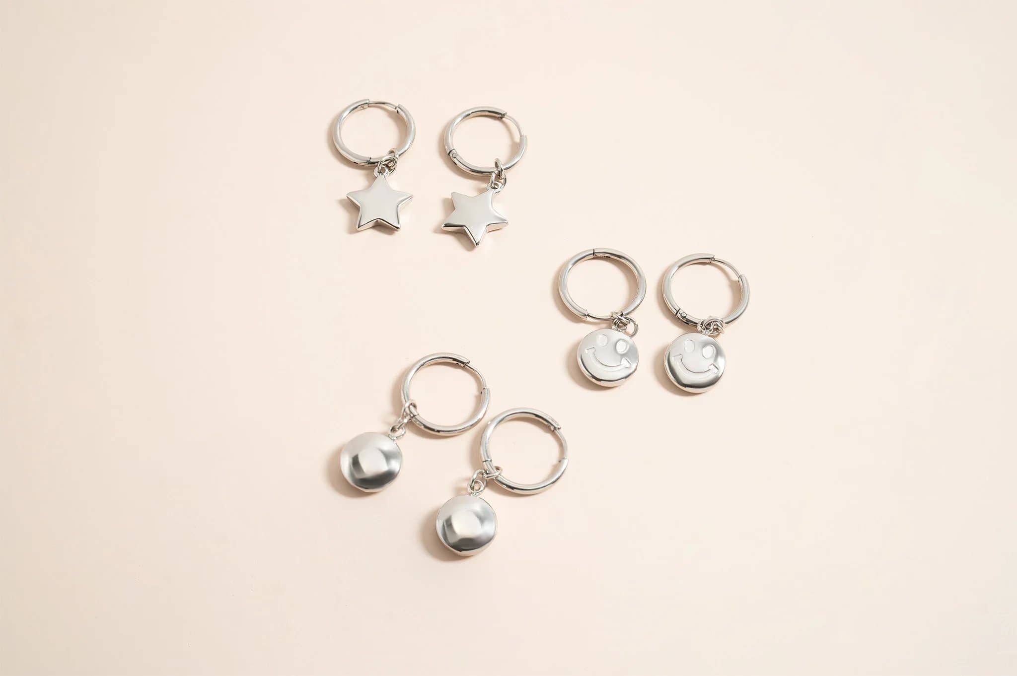 WJW - Wholesale Huggie Earrings - 18K Gold Stainless Steel Smiley Face Huggie Charm Earrings8