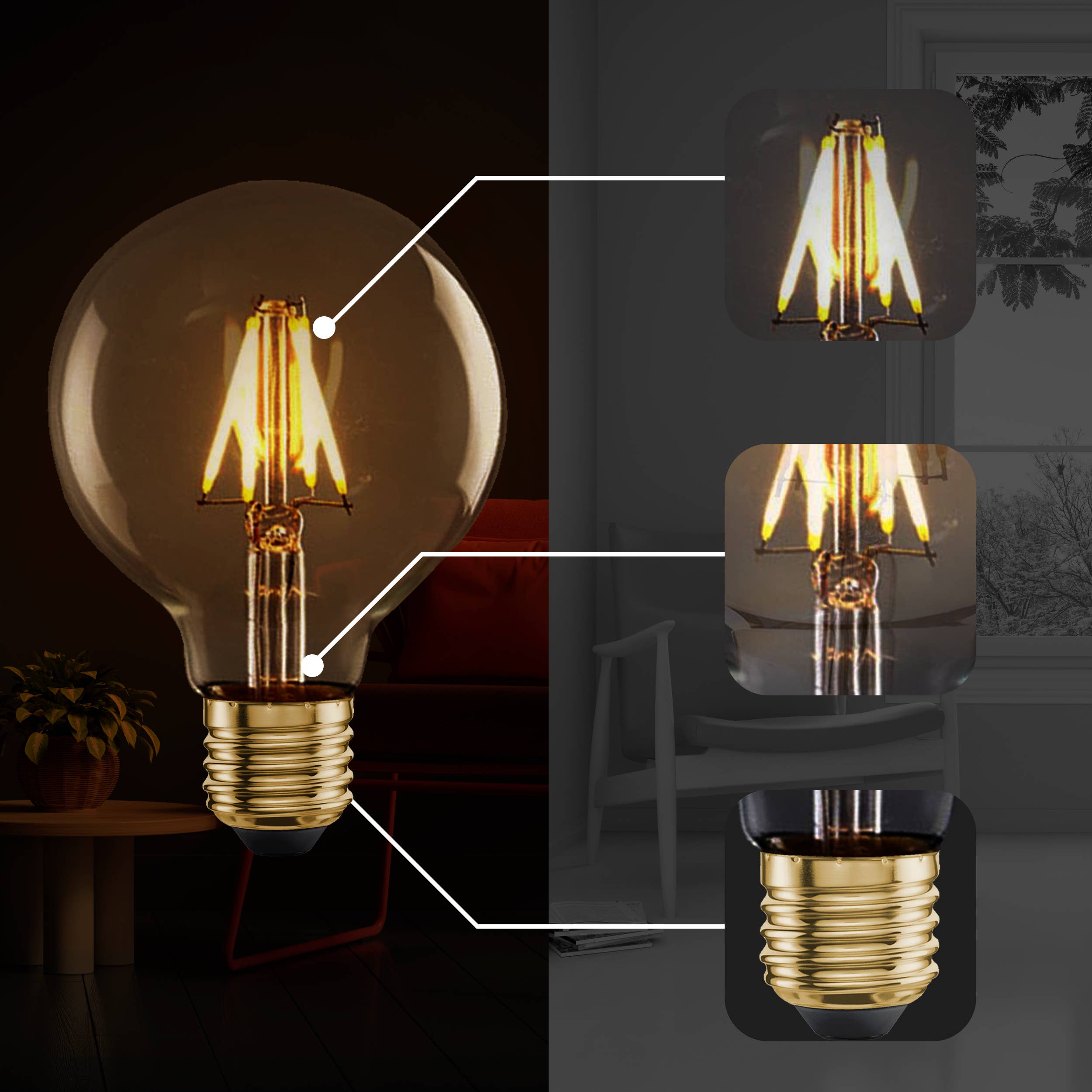 Ledsone - Wholesale Light Bulb/Puck - E27 4W G80 Dimmable LED Vintage Filament Classic Light Bulb7