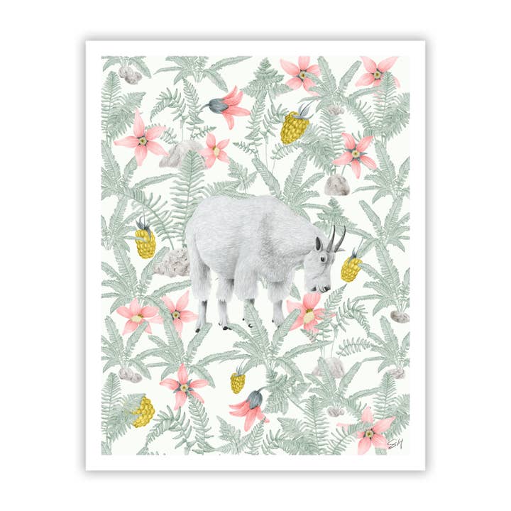Olympic Mountaint Goat Fine Art Giclee Print for wholesale by Stacy Hsu Design & Illustration
