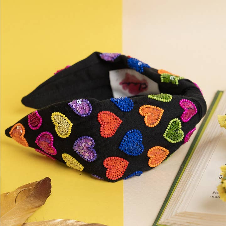 Betty Cooper Headband with Hearts Embroidery - Black for wholesale by Elaa