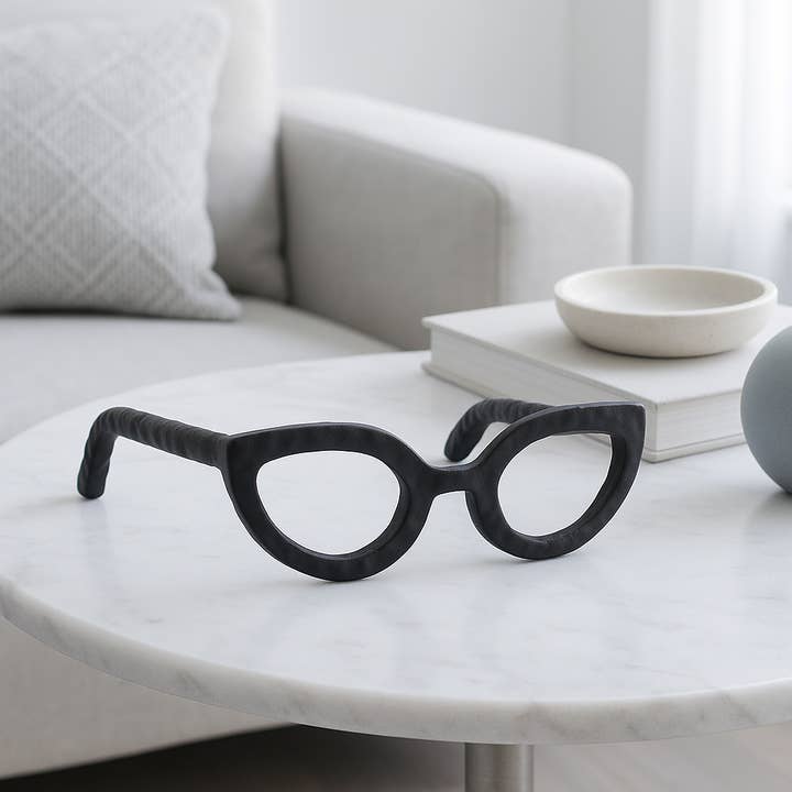 Metal Sculptural Eyeglasses Sculpture - Black, 3 in. for wholesale by Sagebrook Home