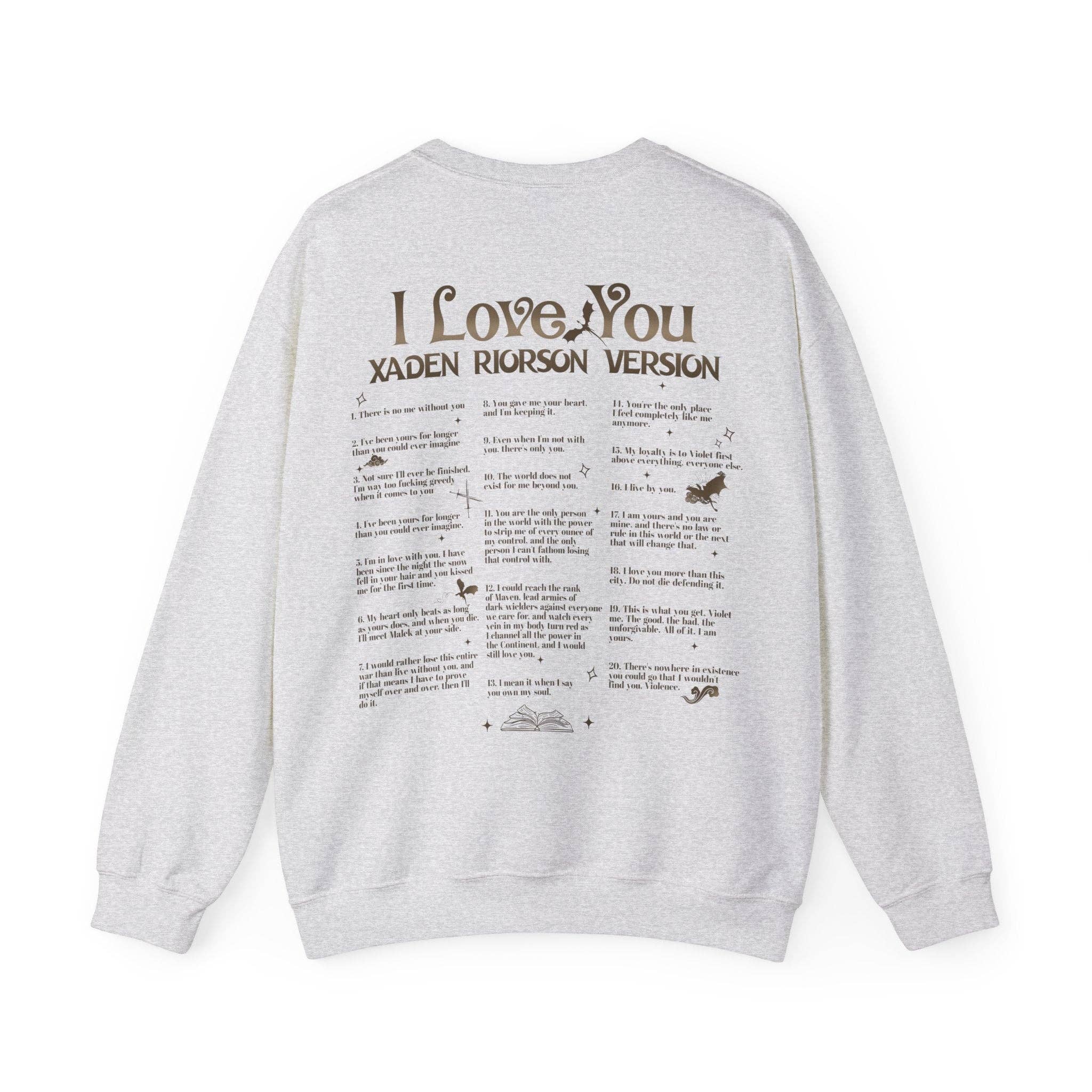 MagicMerchEmporium – Camisola gráfica - Mulher por atacado – "Camisola "I Love You - Versão Xaden Riorson" - Fourth Wing"7