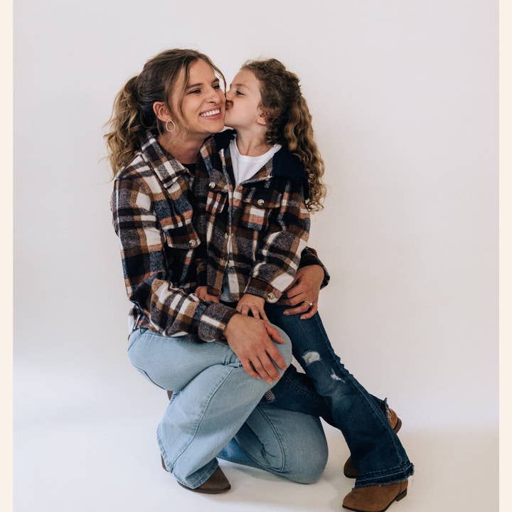 HAHA MAMA Clothing - Wholesale Button Down Shirt - Kids - Navy Copper Plaid Flannel - Child
