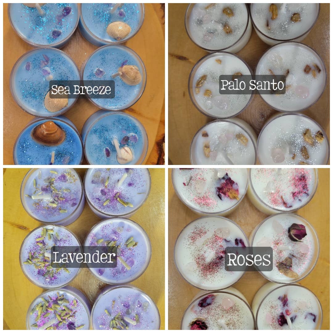 My Magic Place Shop - Wholesale Tea Light Candles - Soy Candles 6 Pack  with Herbs and Crystals0